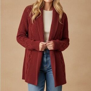 BAREFOOT DREAMS Cable Knit CozyChic Cabin Open Cardigan in Crimson